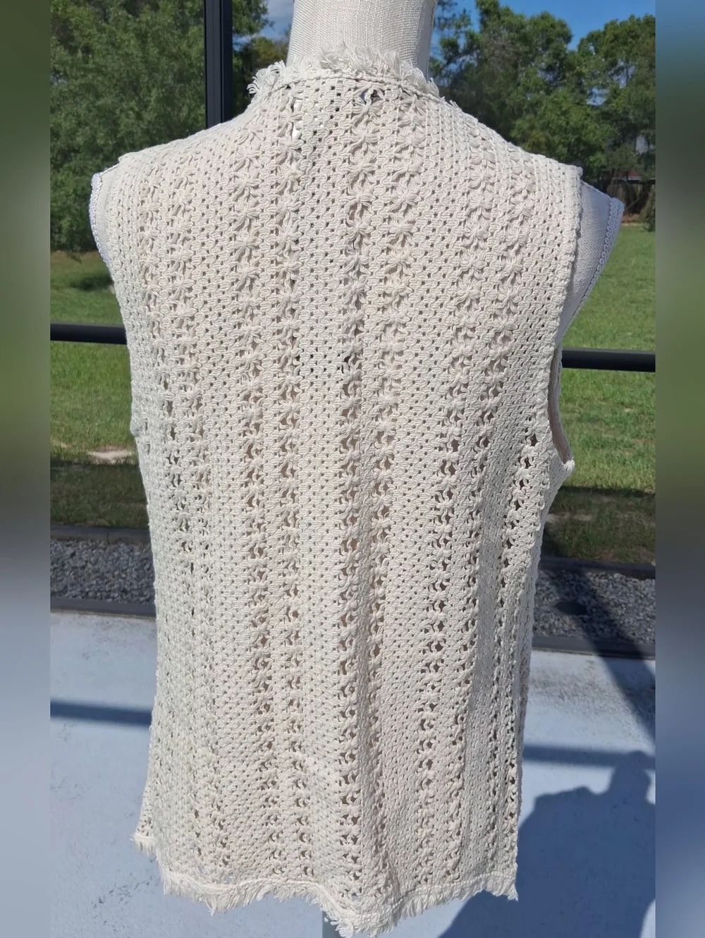 Chico's Draped Crochet Pilar Vest NWT Size 0 (Small) Cream Boho Style w/Fringe
